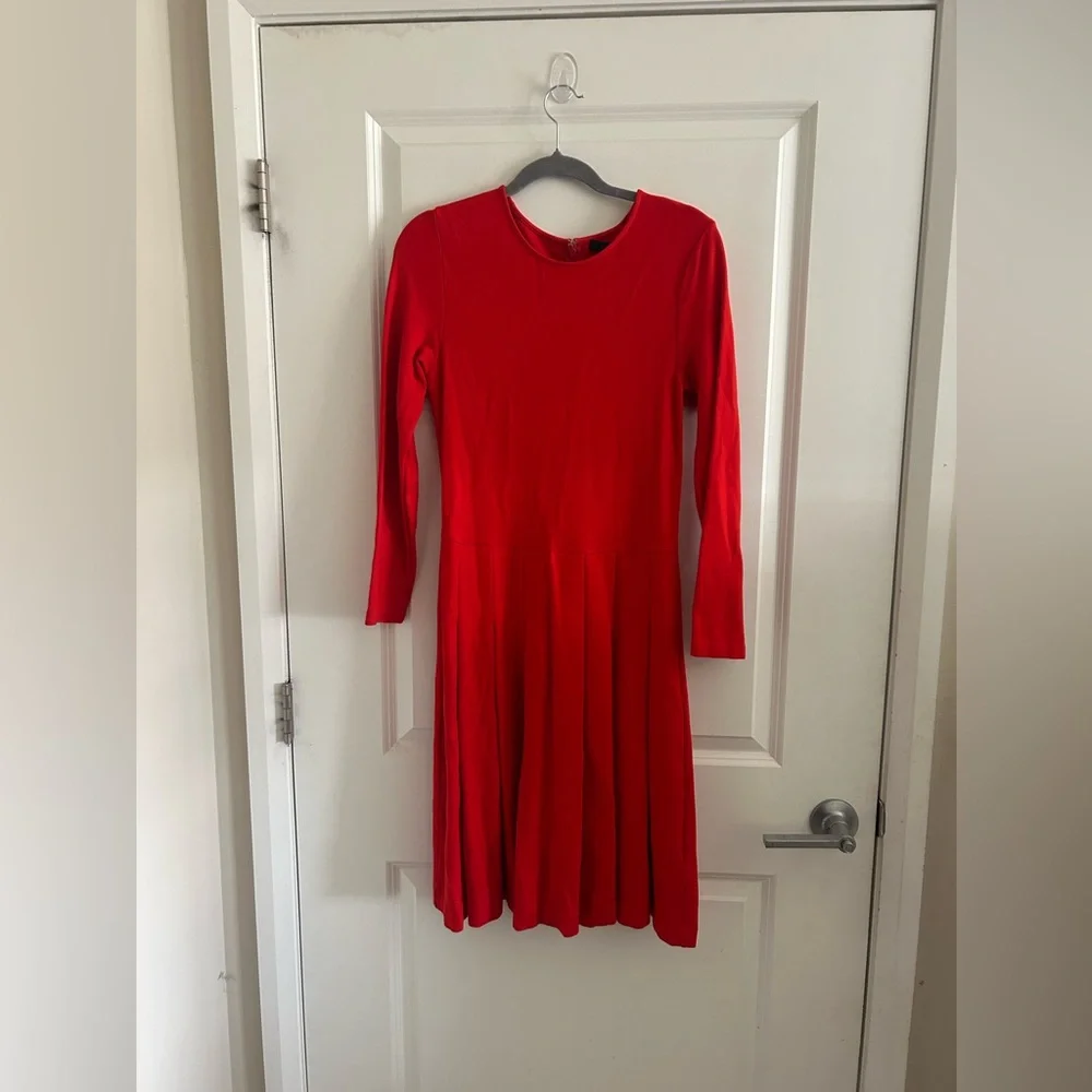 J. Crew Pleated Long Sleeve Red Knit Midi Dress - Picture 3 of 11